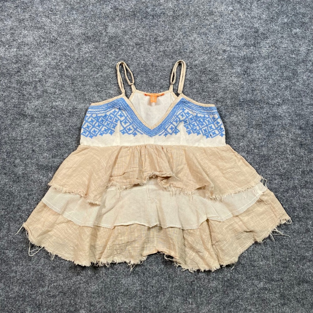 Chelsea & Violet Womens XS Boho Embroidered Tiered Ruffle Peplum Camisole Top